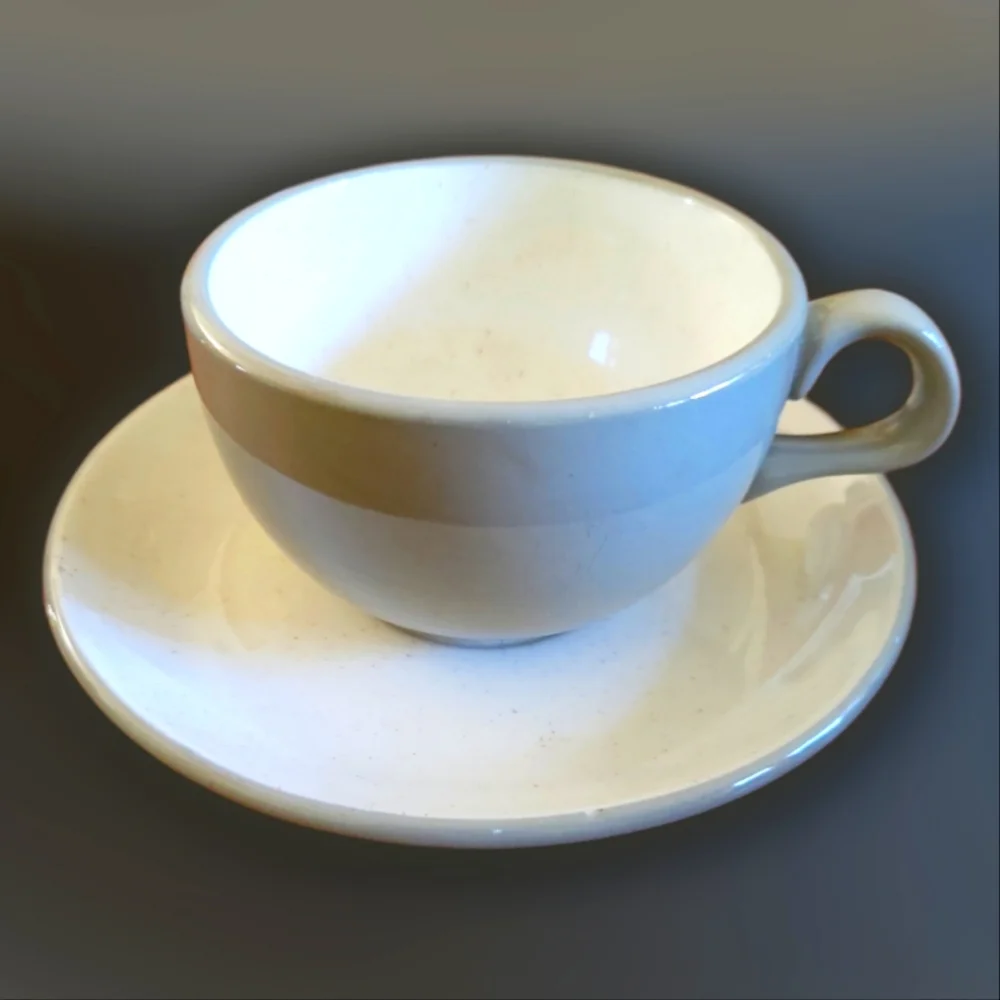 1 Vtg Midcentury 1950's Harkerware Stoneware Tea Cup/Saucer Oven Proof